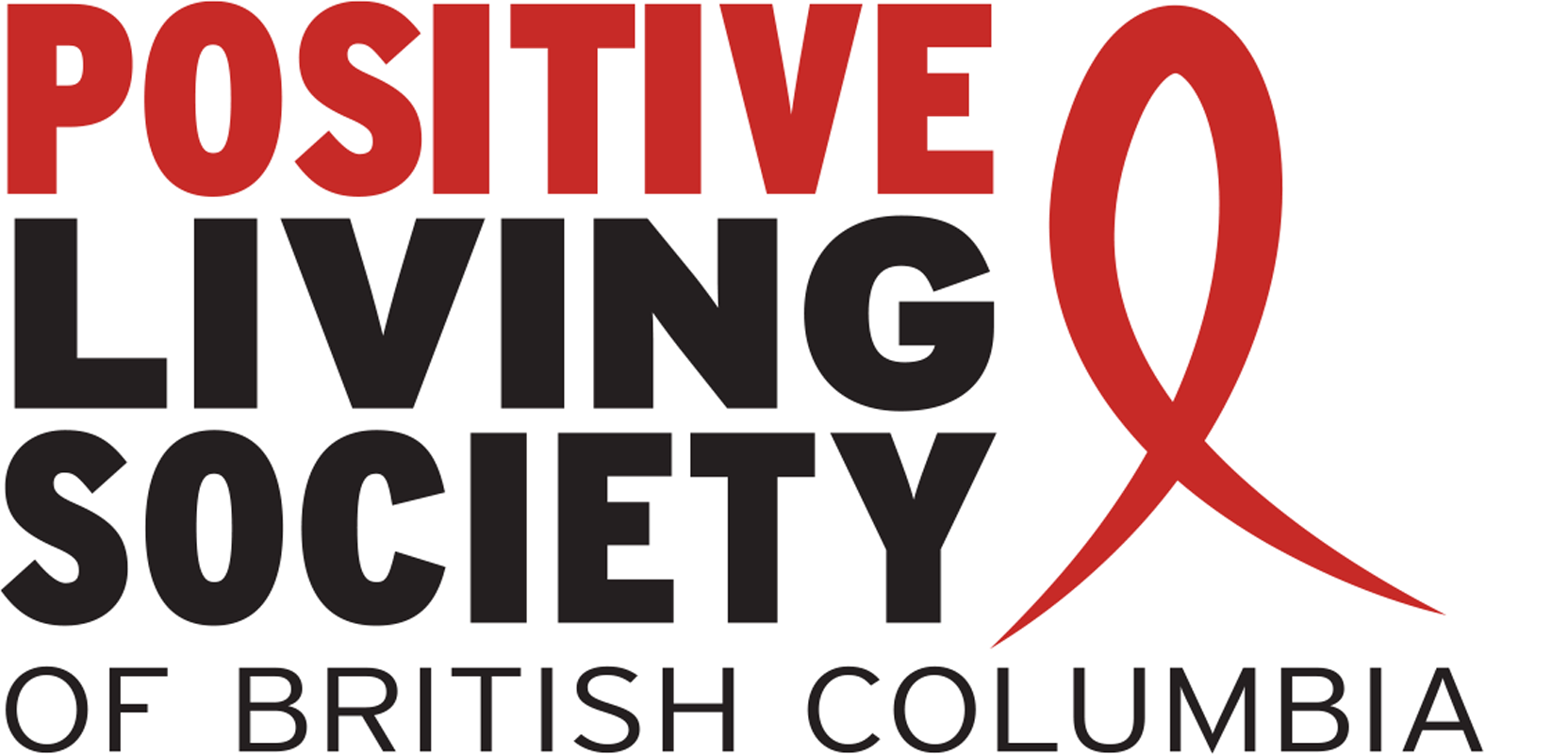 PosLivingLogo Positive Living Society of British Columbia logo. The words Positive Living Society of British Columbia in red and black, with a red ribbon.