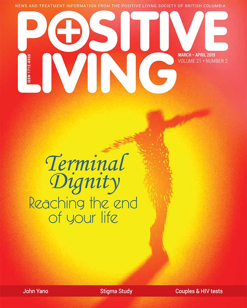 cover-118-newer Cover of Positive Living magazine, March to April 2019. A figure in red and orange with the headline "Terminal Dignity: Reaching the end of your life".